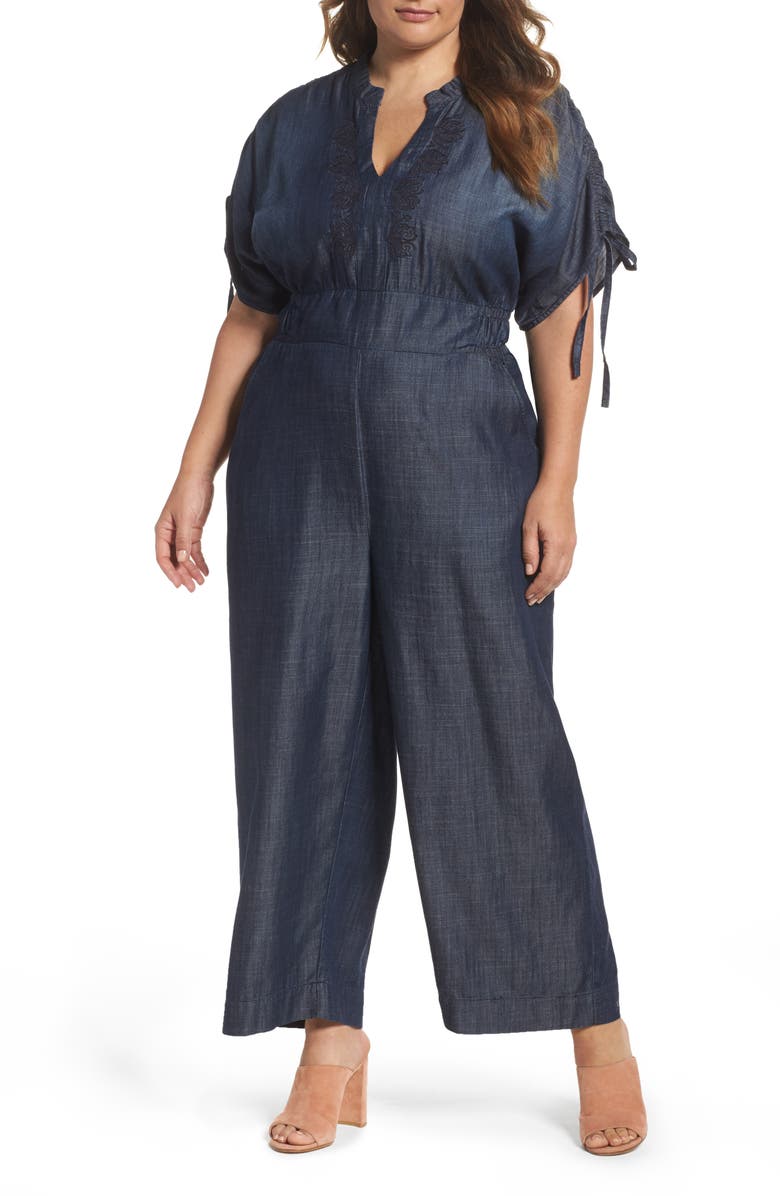 Melissa McCarthy Seven7 Embroidered Gaucho Jumpsuit (Plus Size) | Nordstrom