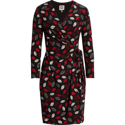 Anne Klein Chatterly Rose Classic Long Sleeve Wrap Dress, Black