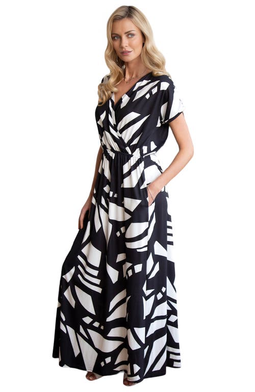 Hotsquash London Clothing Faux-wrap Jersey Maxi Dress In Matisse Black/white