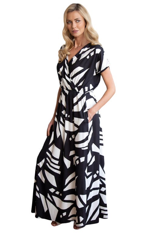 Shop Hotsquash London Clothing Faux-wrap Jersey Maxi Dress In Matisse Black/white