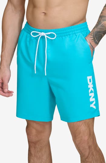 Dkny Core Volley Swim Trunks In Turquoise
