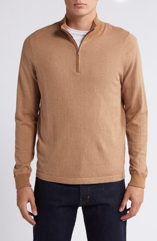 Shop Nordstrom Quarter Zip Long Sleeve Cotton & Silk T-shirt In Brown Bear- Oatmeal Stripe