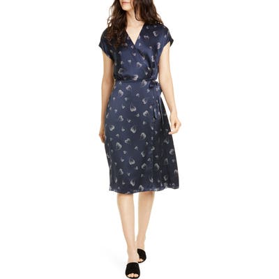 Joie Bethwyn Heart Print Wrap Silk Dress, Blue