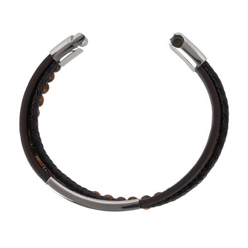 Shop Trafalgar Loose Fit Beaded And Leather 3 Strand Bracelet In Brown