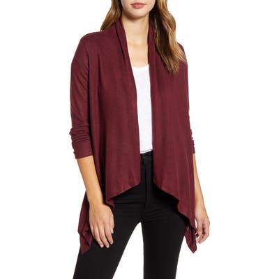 Bobeau Amie Waterfall Knit Cardigan, Burgundy