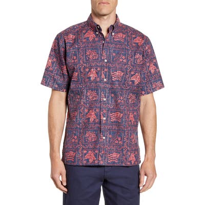 Reyn Spooner Lahaina Sailor Classic Fit Short Sleeve Button-Down Sport Shirt, Purple