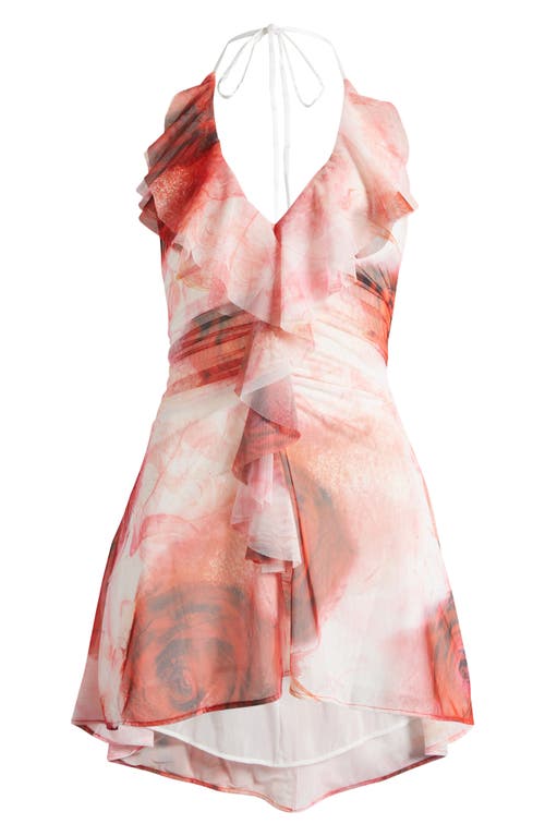 Mistress Rocks Floral Ruffle Halter Minidress Rose Print at Nordstrom,