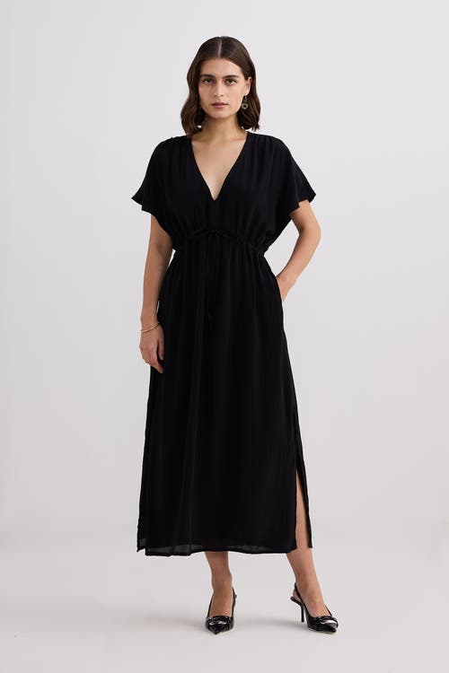 Reistor V-neck Gathered Maxi Dress In Black