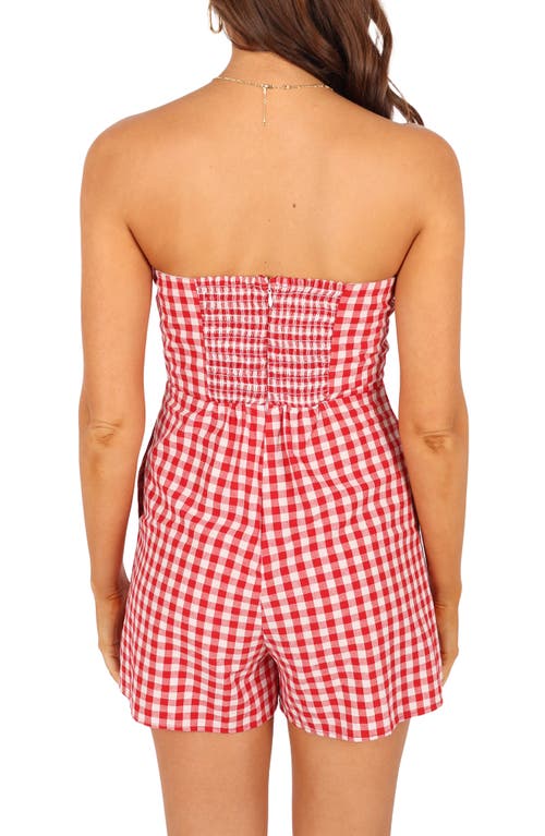 Petal And Pup Petal & Pup Bambi Gingham Strapless Cotton Bow Front Romper In Red