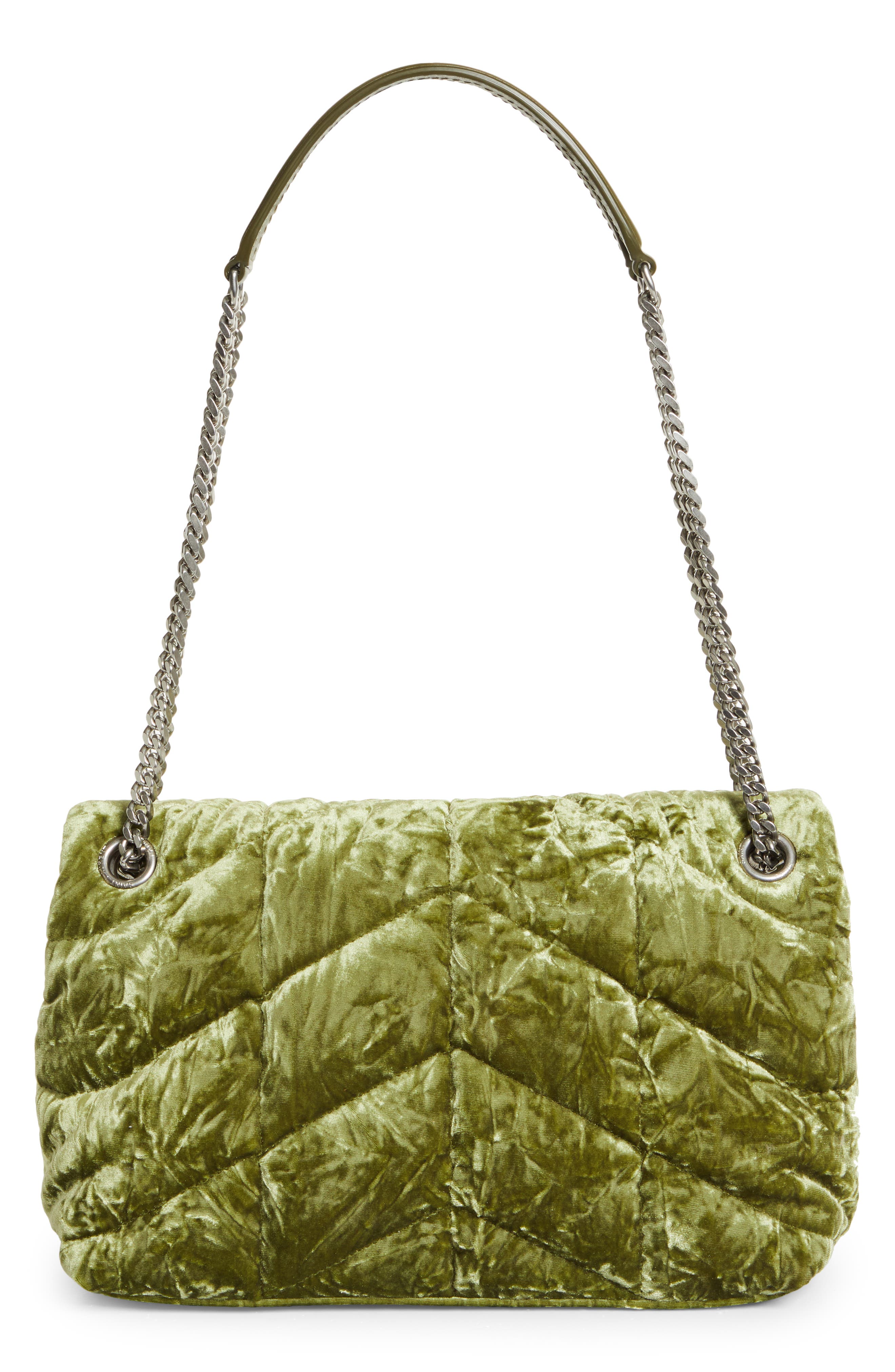 Green Puffer small crushed-velvet shoulder bag