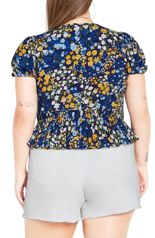 Shop City Chic Allire Floral Smocked Top In Blue Meadow