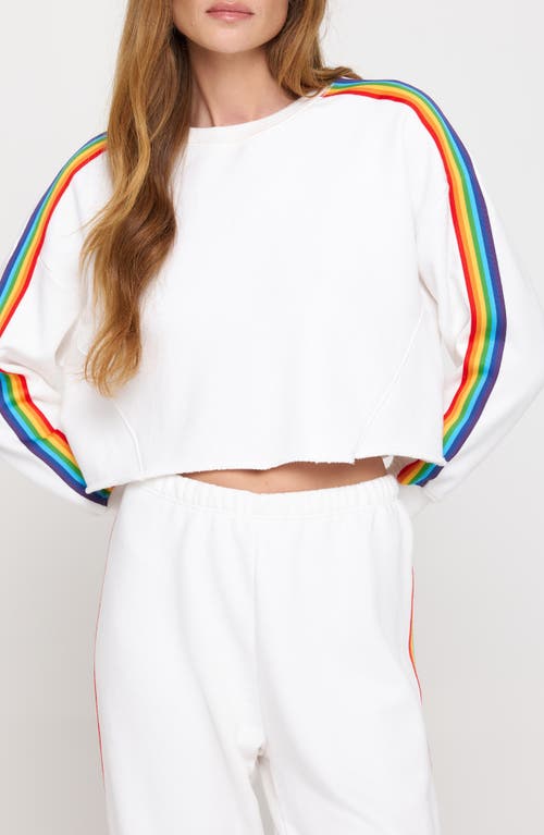 Rainbow Stripe Cotton & Modal Crop Sweatshirt in White