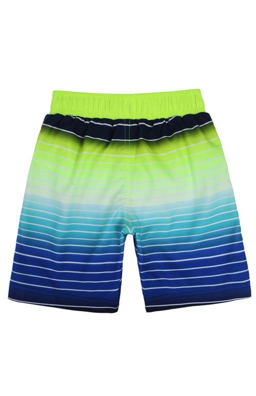 Rokka&rolla Kid's Swim Trunks With Mesh Lining And Upf 50+ Protection In Stripe Neon