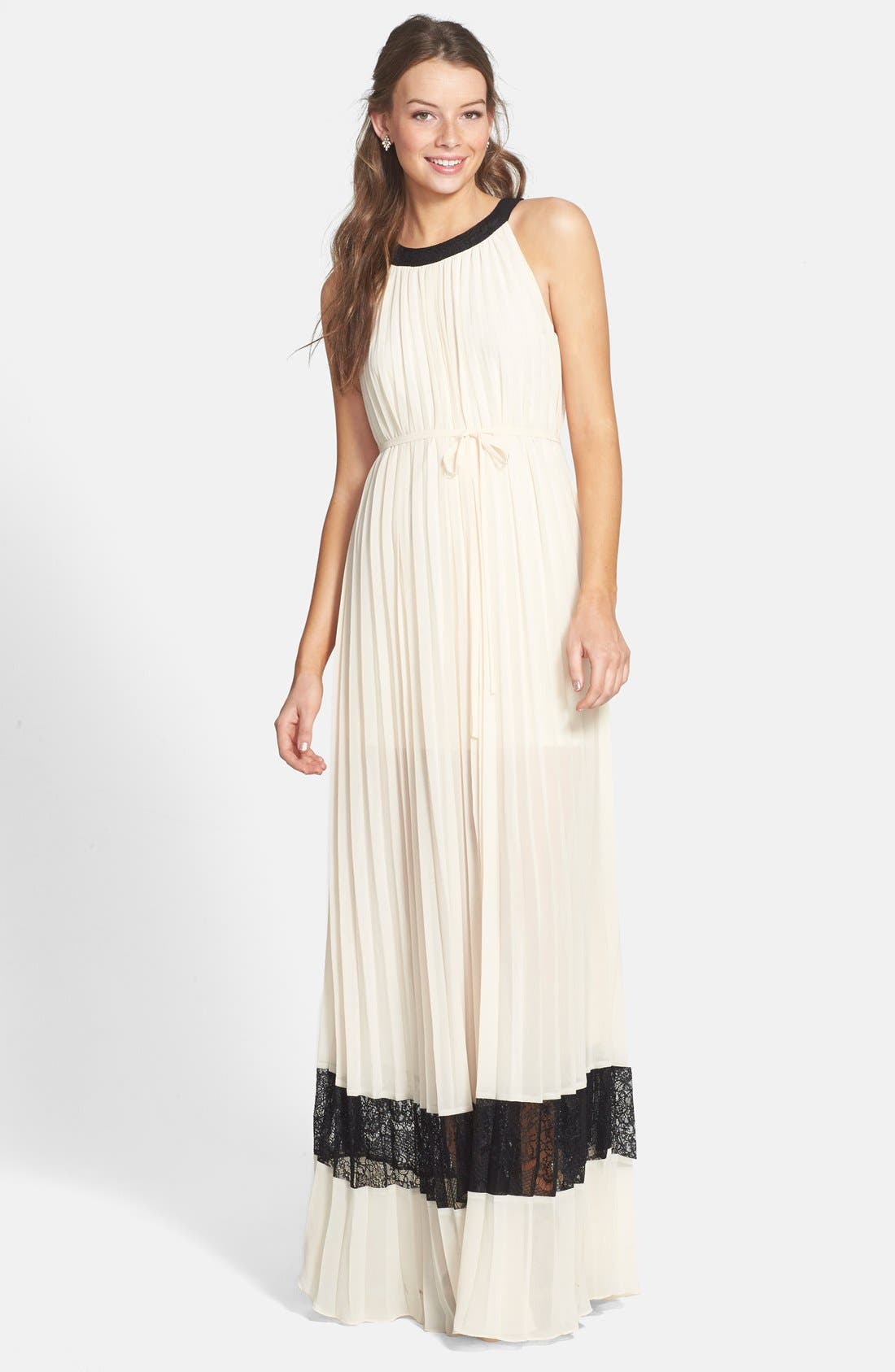 En Crème Lace Inset Pleated Maxi Dress (Juniors) Nordstrom