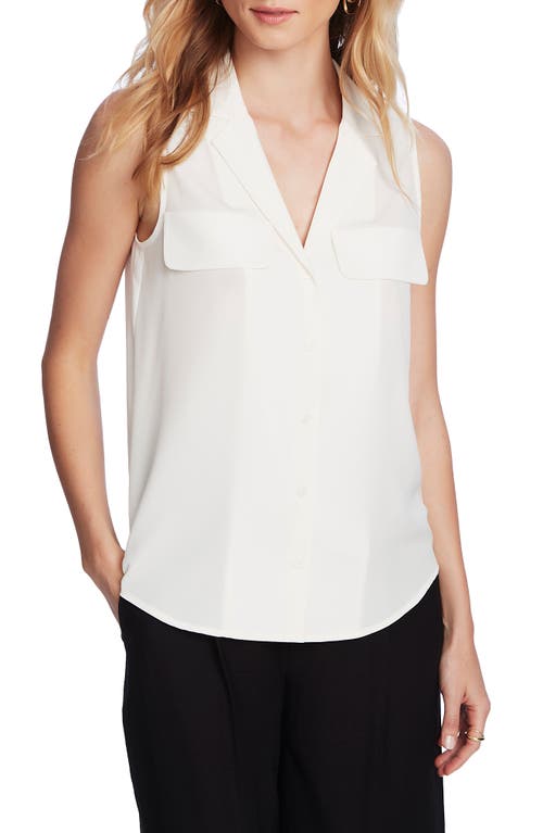 Court & Rowe Collared Button Front Sleeveless Shirt in Soft Ecru