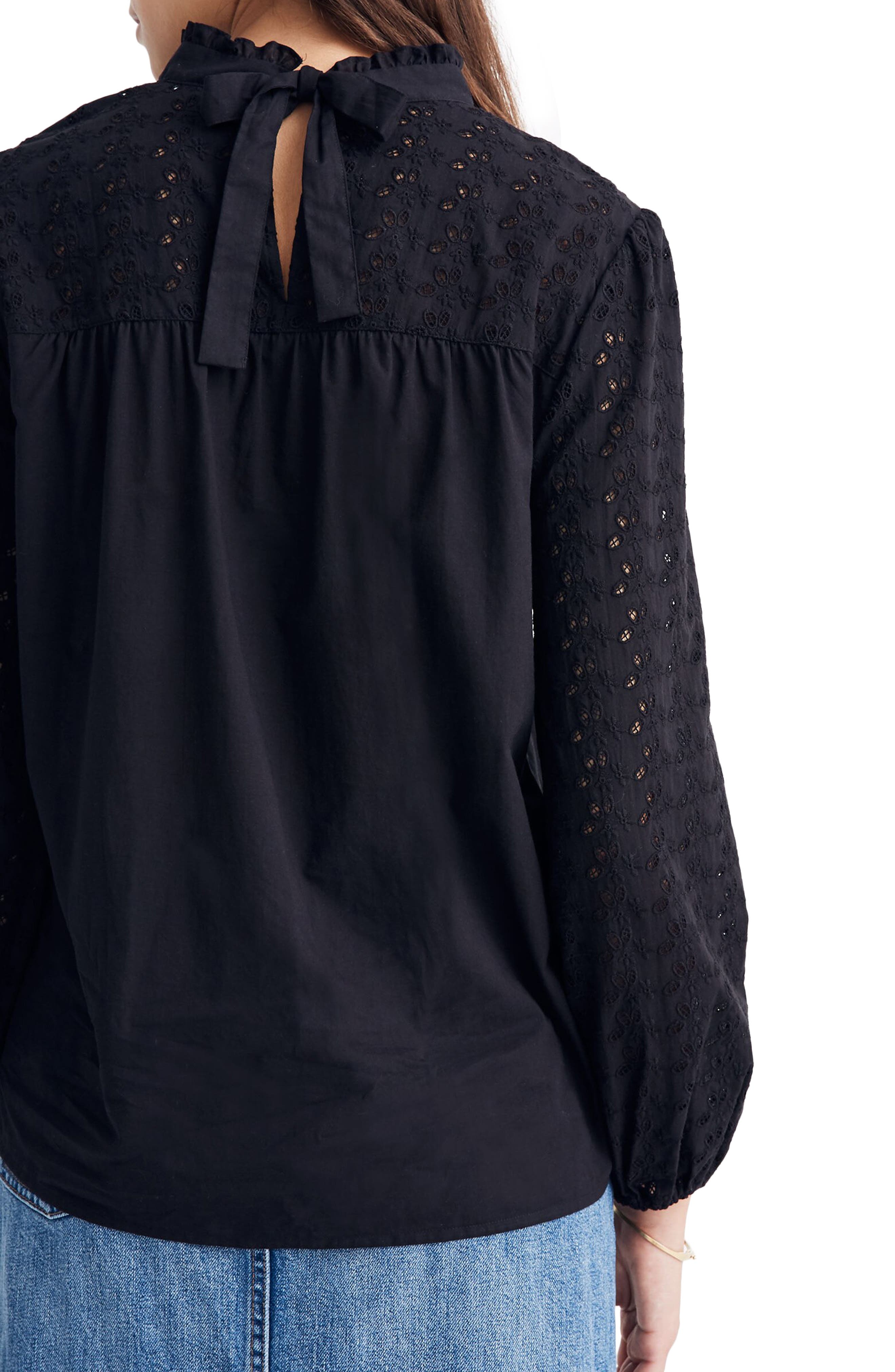 madewell eyelet mockneck ruffle top