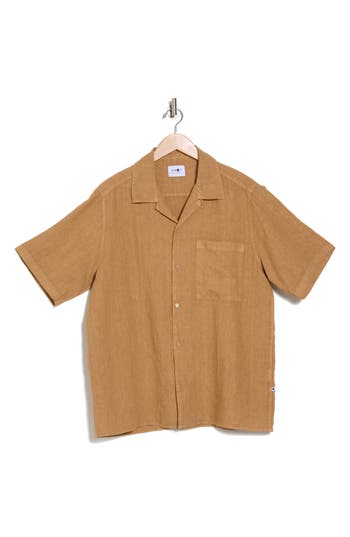 Nn07 Julio 5706 Short Sleeve Linen Button-up Camp Shirt In Tan