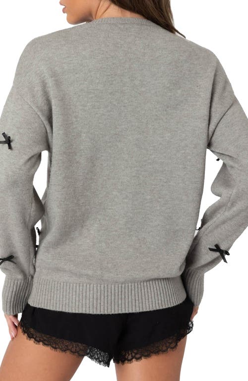 Edikted Satin Bow Oversized Sweater In Gray-melange