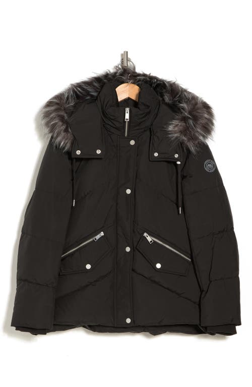 Shop Andrew Marc Essential Water Resistant Down Puffer Faux Fur Hooded Jacket In Black