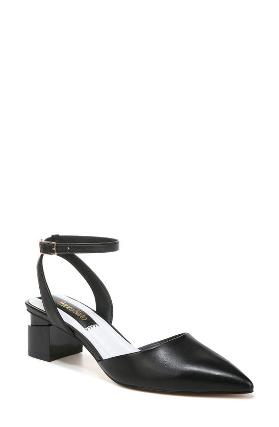 Franco Sarto Naya Ankle Strap Pointed Toe Pump In Black Leather
