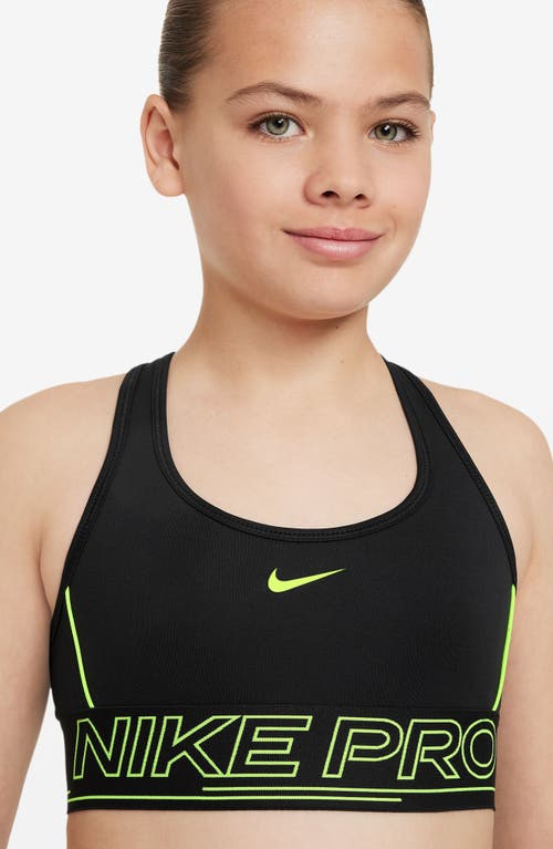 Shop Nike Kids' Pro Swoosh Dri-fit Sports Bra In Black/volt/volt