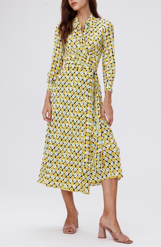 Shop Dvf Diane Von Furstenberg Geo Print Long Sleeve Midi Wrap Dress In Maypole Yellow