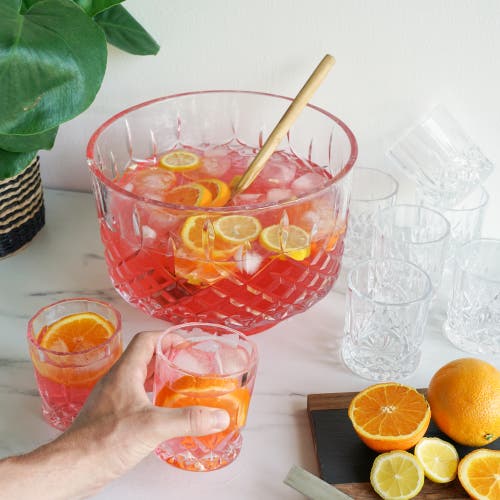 Viski Admiral Crystal 9-piece Punch Bowl & Tumbler Set In Clear