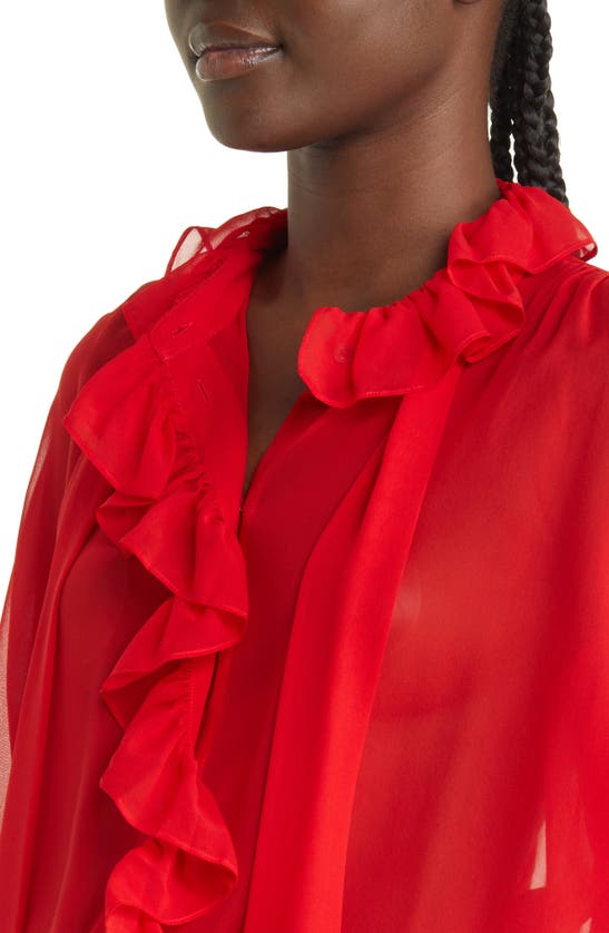 Shop Frame Ruffle Silk Shirt In Cherry Red