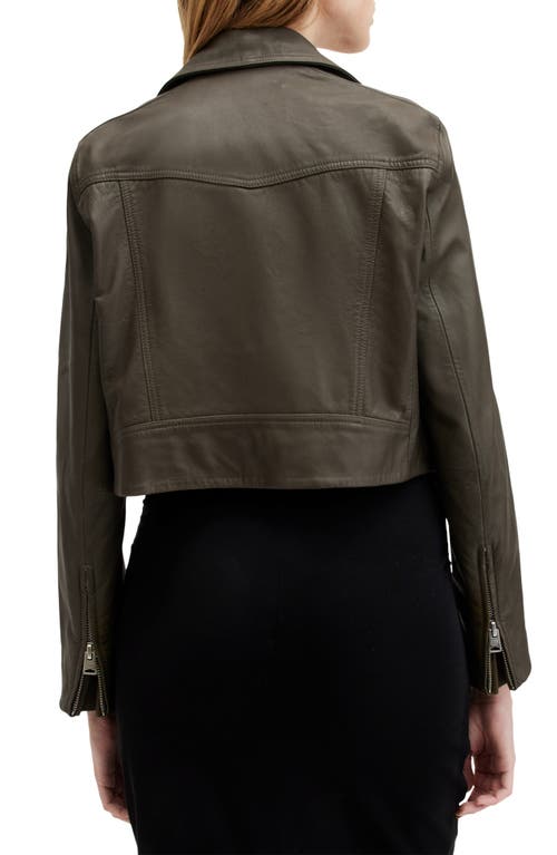 Shop Allsaints Dalby Crop Leather Biker Jacket In Tarmac Green