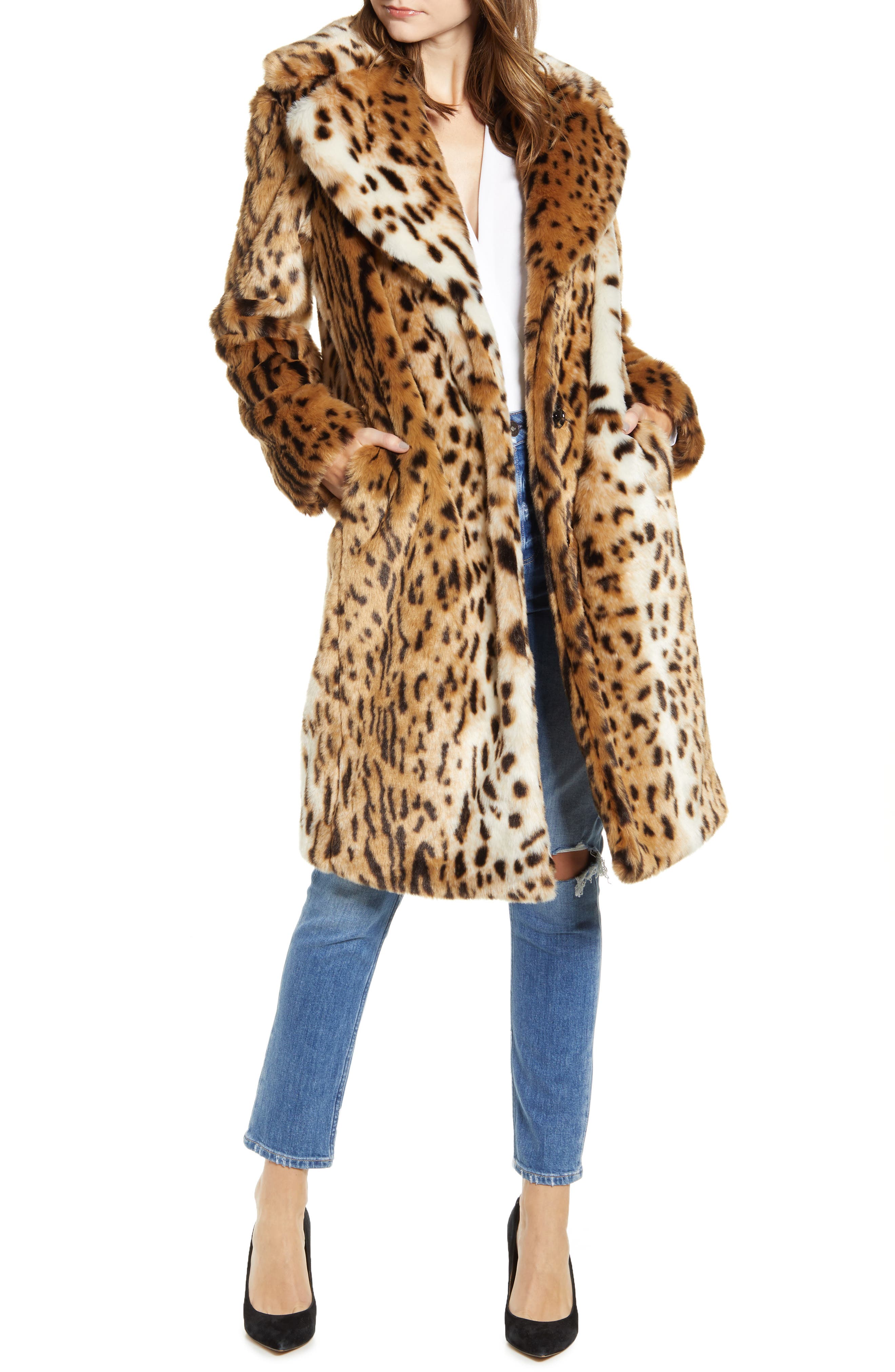 zip up faux fur coat