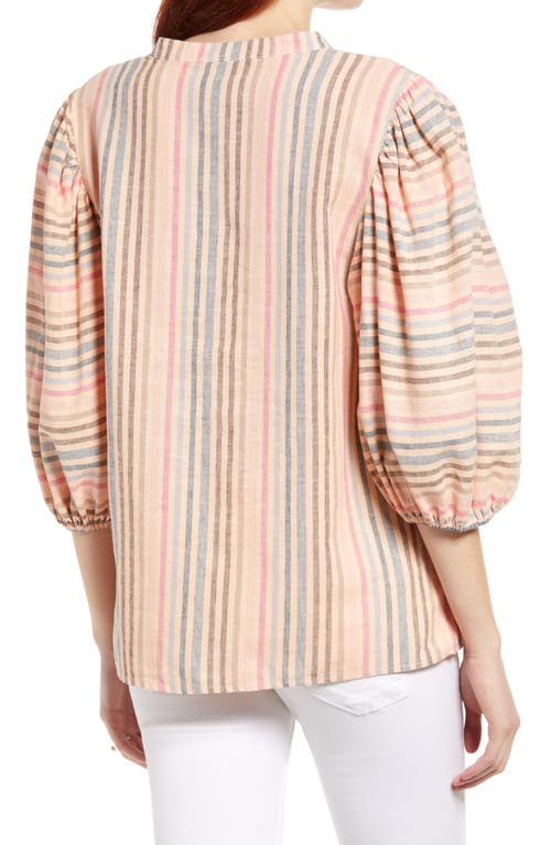 Shop Maternal America N Stripe Puff Sleeve Maternity Blouse In Peach/navy Stripe