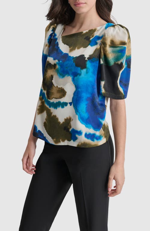 Shop Dkny Watercolor Zip Shoulder Top In Ink Swirl