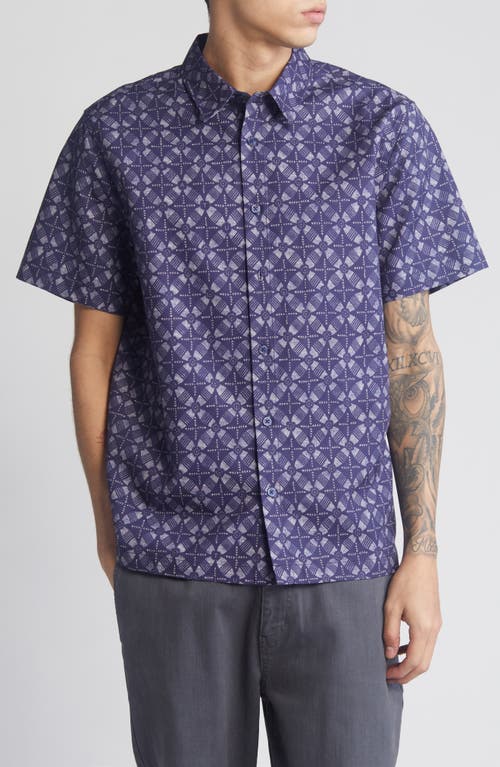 Saturdays NYC Bruce Block Print Short Sleeve Button-Up Shirt Ocean at Nordstrom,