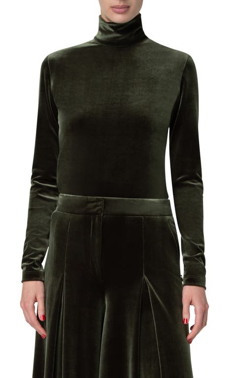 Akris Velvet Turtleneck Top In Kale Green