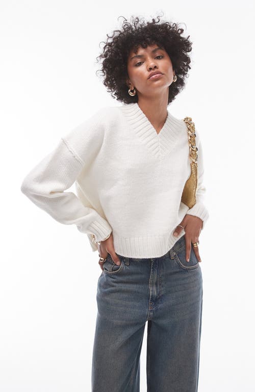 Shop Topshop High V-neck Sweater In Ivory