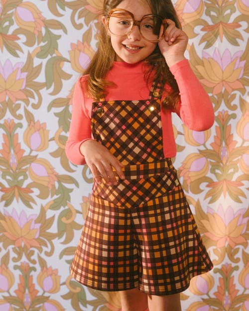 Deux Par Deux Little Girl's Milano Shortall Plaid Magenta And Brown In Pink & Brown Plaid