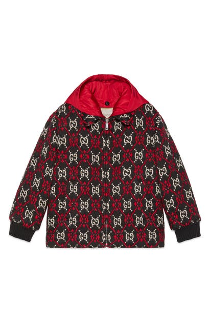 GUCCI LOGO JACQUARD HOODED BOMBER JACKET,569449XWAD9