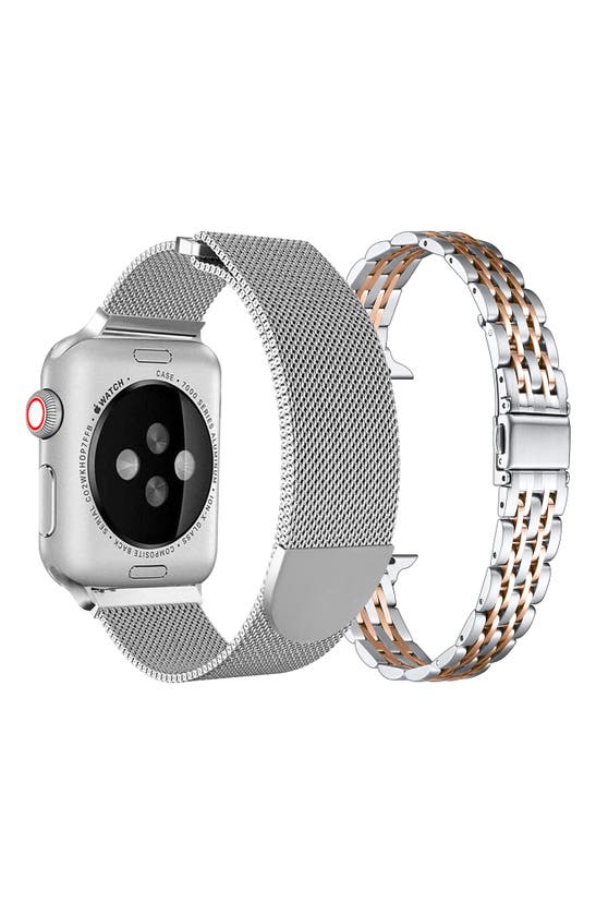 Shop The Posh Tech Assorted 2-pack Stainless Steel Apple Watch® Watchbands In Rose Gold / Starburst