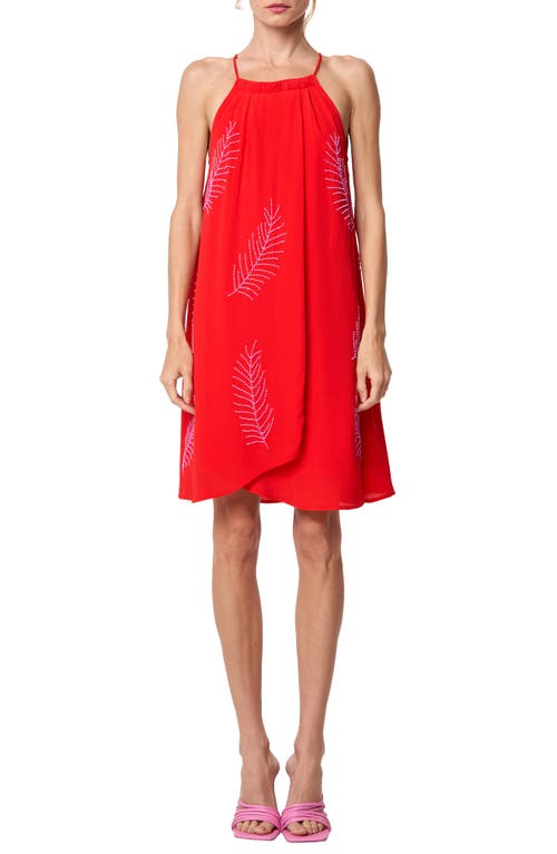 Joanna Beaded Palm Minidress in Red/Pink