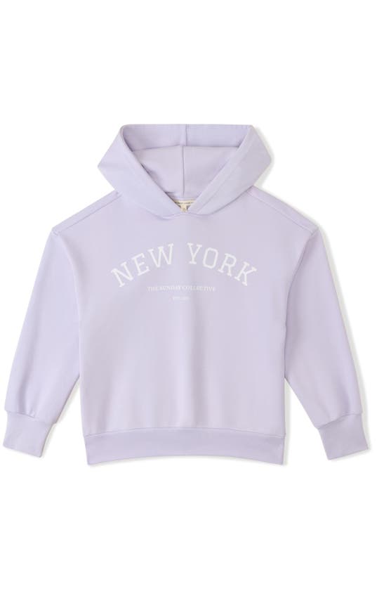 Shop The Sunday Collective Kids' Weekend Organic Cotton Graphic Hoodie In Lilac