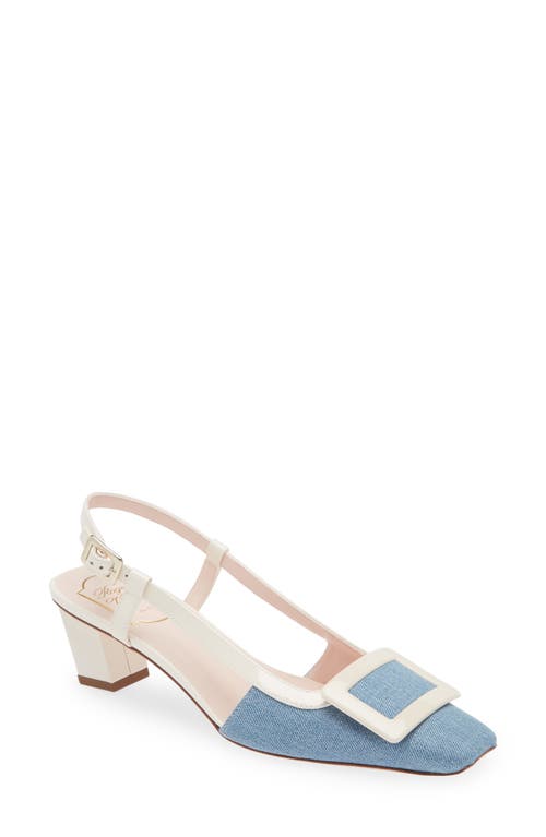 Roger Vivier Belle Vivier Cutout Denim Slingback Pump In Denim/ivory