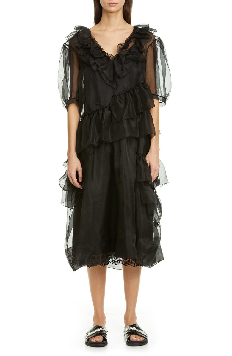Simone Rocha Asymmetrical Ruffle Silk Organza Midi Dress | Nordstrom