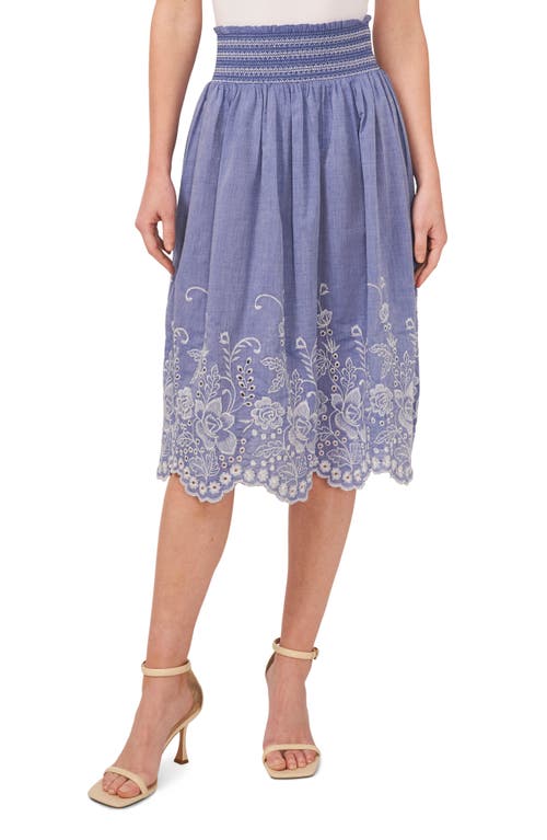 Embroidered Border Cotton Skirt in Blue Air