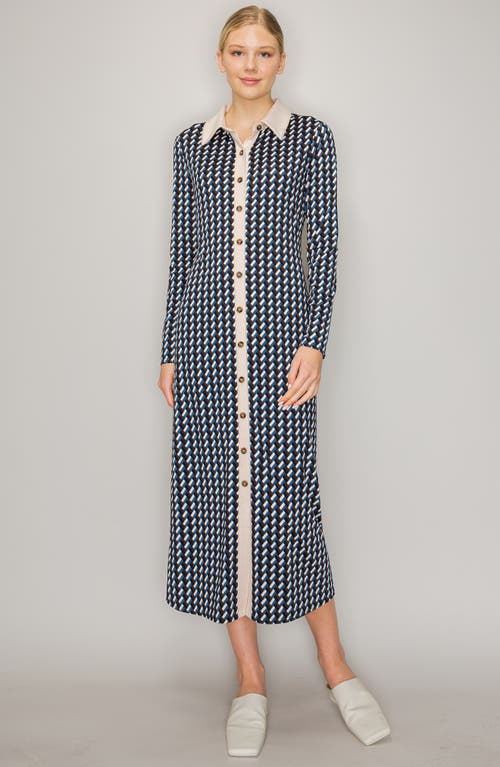 Shop Melloday Geo Print Long Sleeve Knit Shirtdress In Navy Geo