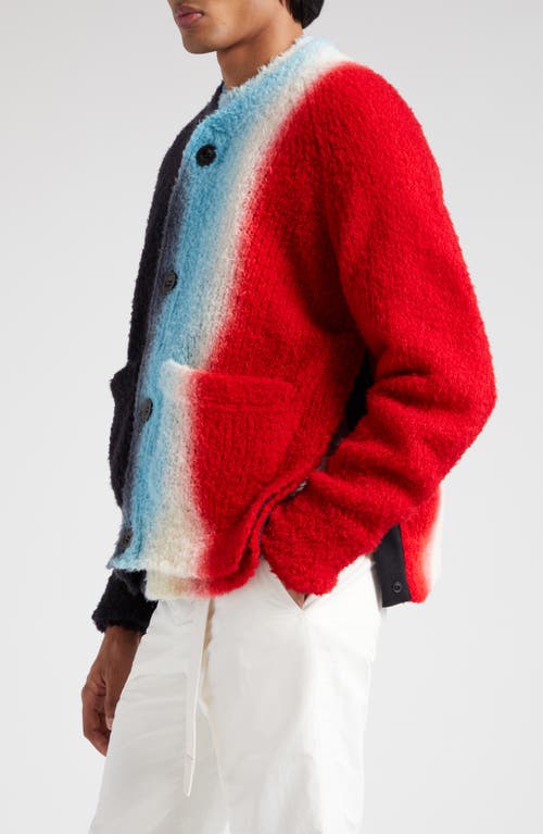 Shop Sacai Dip Dye V-neck Wool Blend Cardigan In Black/red