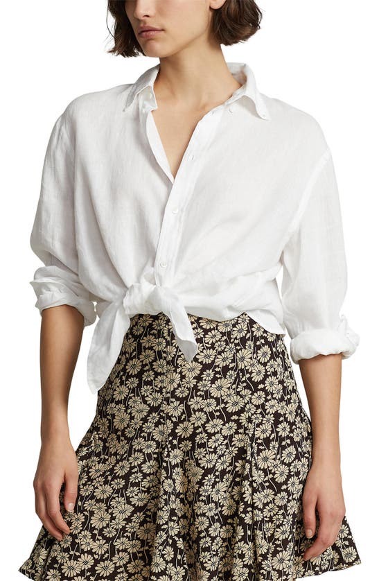 Shop Polo Ralph Lauren Oversize Linen Button-down Shirt In White