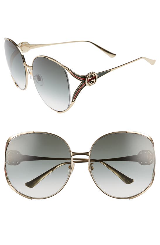 Gucci 63mm Gradient Oversize Open Temple Round Sunglasses In Gold/ Green