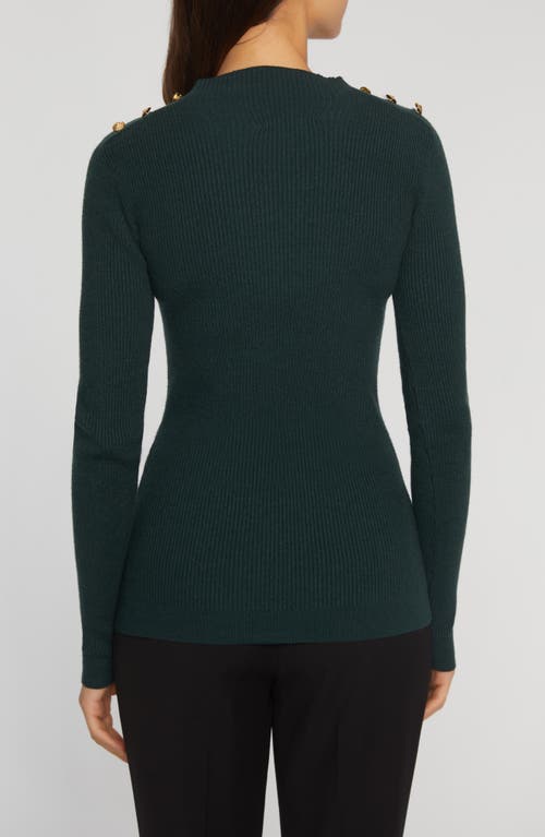 Shop Elie Tahari The Yana Button Shoulder Rib Sweater In Juniper