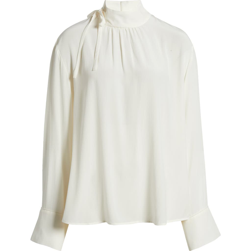 Shop & Other Stories High Collar Silk Chiffon Shirt In White Dusty Light