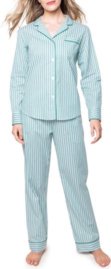 Petite Plume Emerald Ticking Stripe Cotton Twill Pajamas